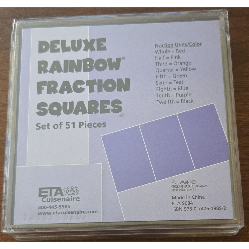 ETA Cuisenaire Deluxe Rainbow Fraction SQUARES Set of 51 Pieces NEW